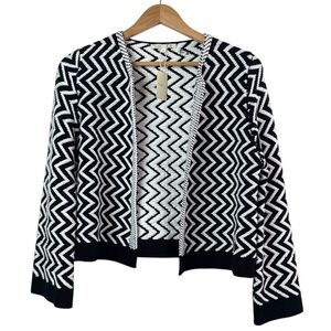 Maje Black White Chevron Zigzag Miami Knit Cropped Caridgan Jacket Size 3/L NEW